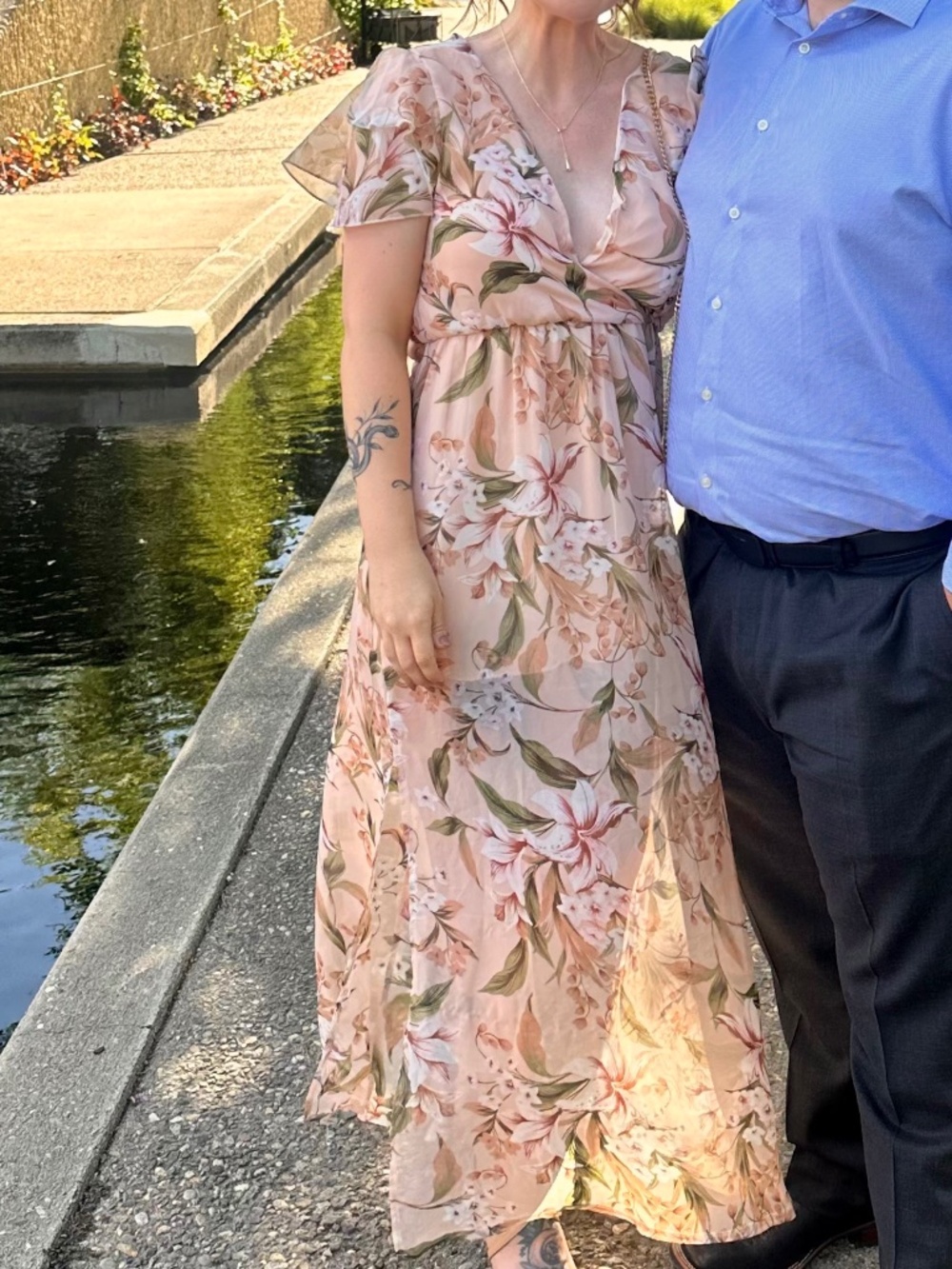 V-neck Chiffon Floral Pink Maxi Dress - Danttan